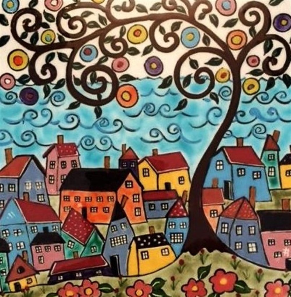 Marcel Sanat Elmas Mozaik Puzzle Tablo Renkli Evler 50x50 cm