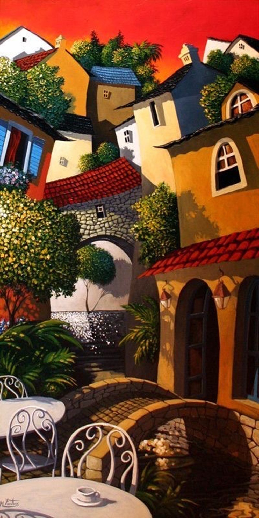 Marcel Sanat Elmas Mozaik Puzzle Tablo Renkli Evler 30x60 cm