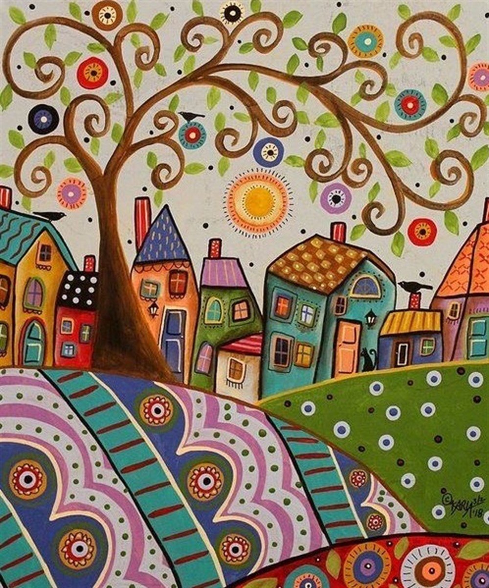 Marcel Sanat Elmas Mozaik Puzzle Tablo Renkli Evler 45x55 cm