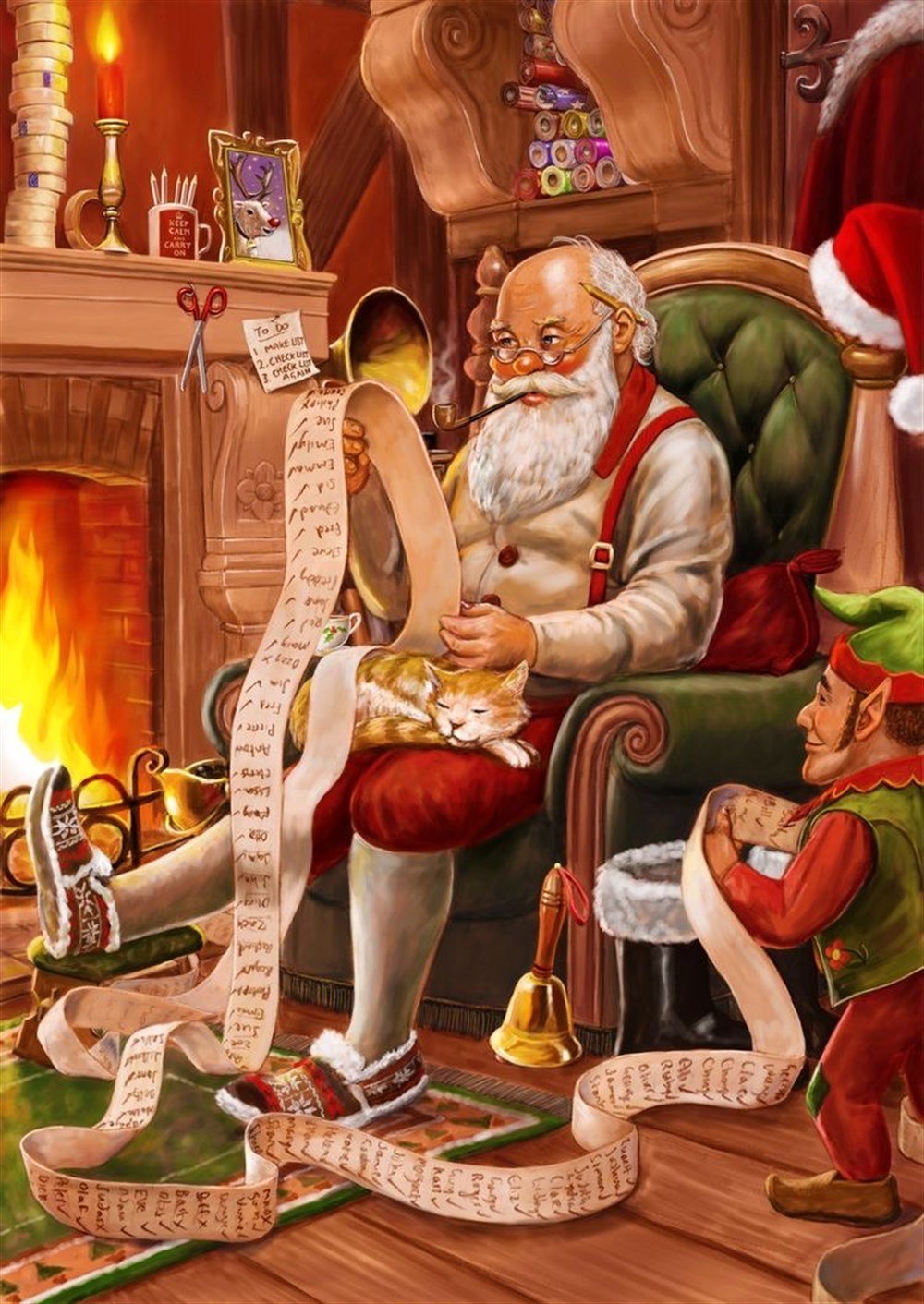 Marcel Sanat Elmas Mozaik Puzzle Tablo Noel Babanın Şömine Keyfi 43x61 cm 