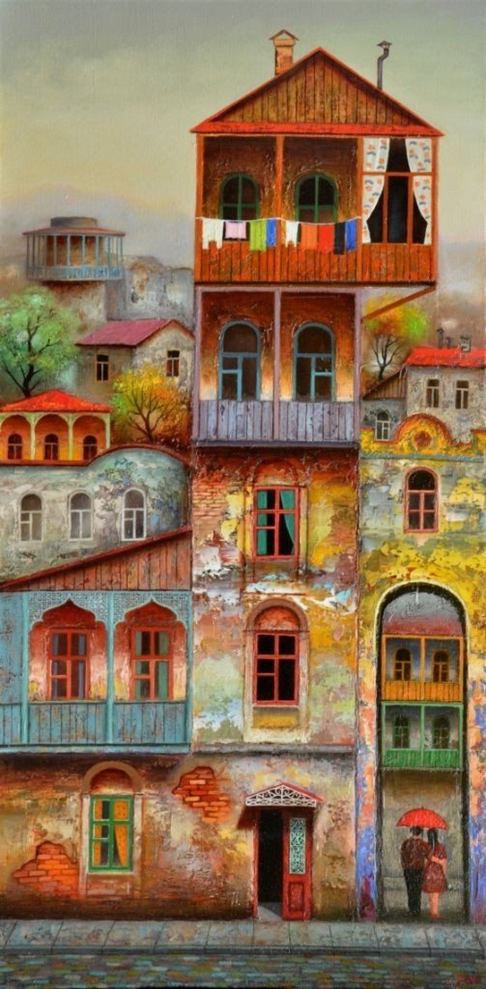 Marcel Sanat Eski Bina 31x71 Yuvarlak Taş Elmas Mozaik Tablo