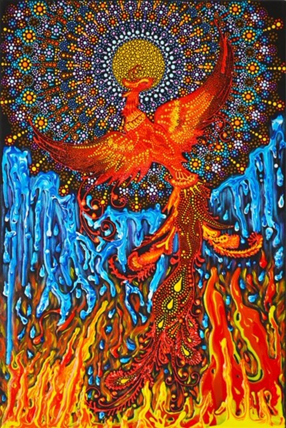 Marcel Sanat Gizemli Anka Kuşu 51x76 Yuvarlak Taş Elmas Mozaik Tablo