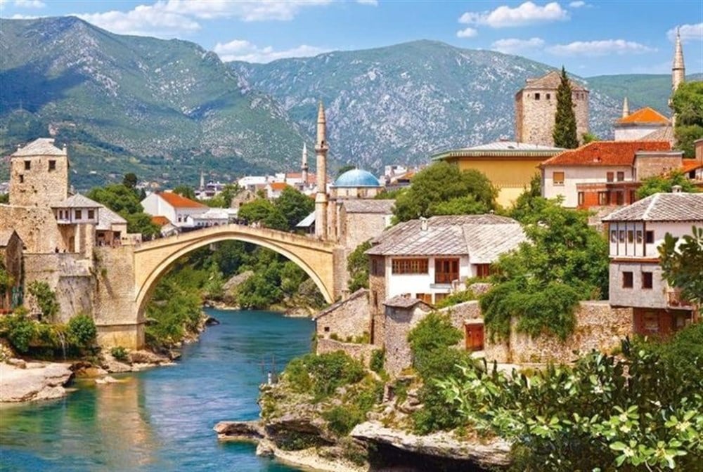 Marcel Sanat Mostar Köprüsü Özel Çalışma Elmas Mozaik Tablo 80x55cm