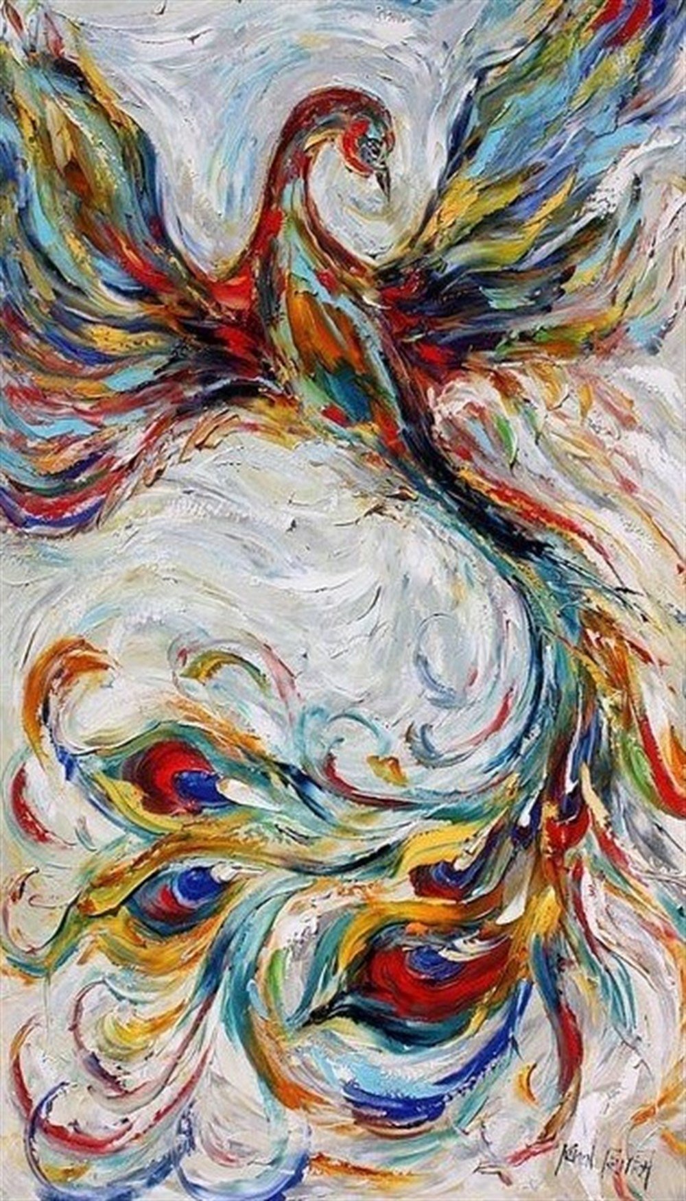 Marcel Sanat Renklerin İçindeki Anka 46x81 Yuvarlak Taş Elmas Mozaik Tablo