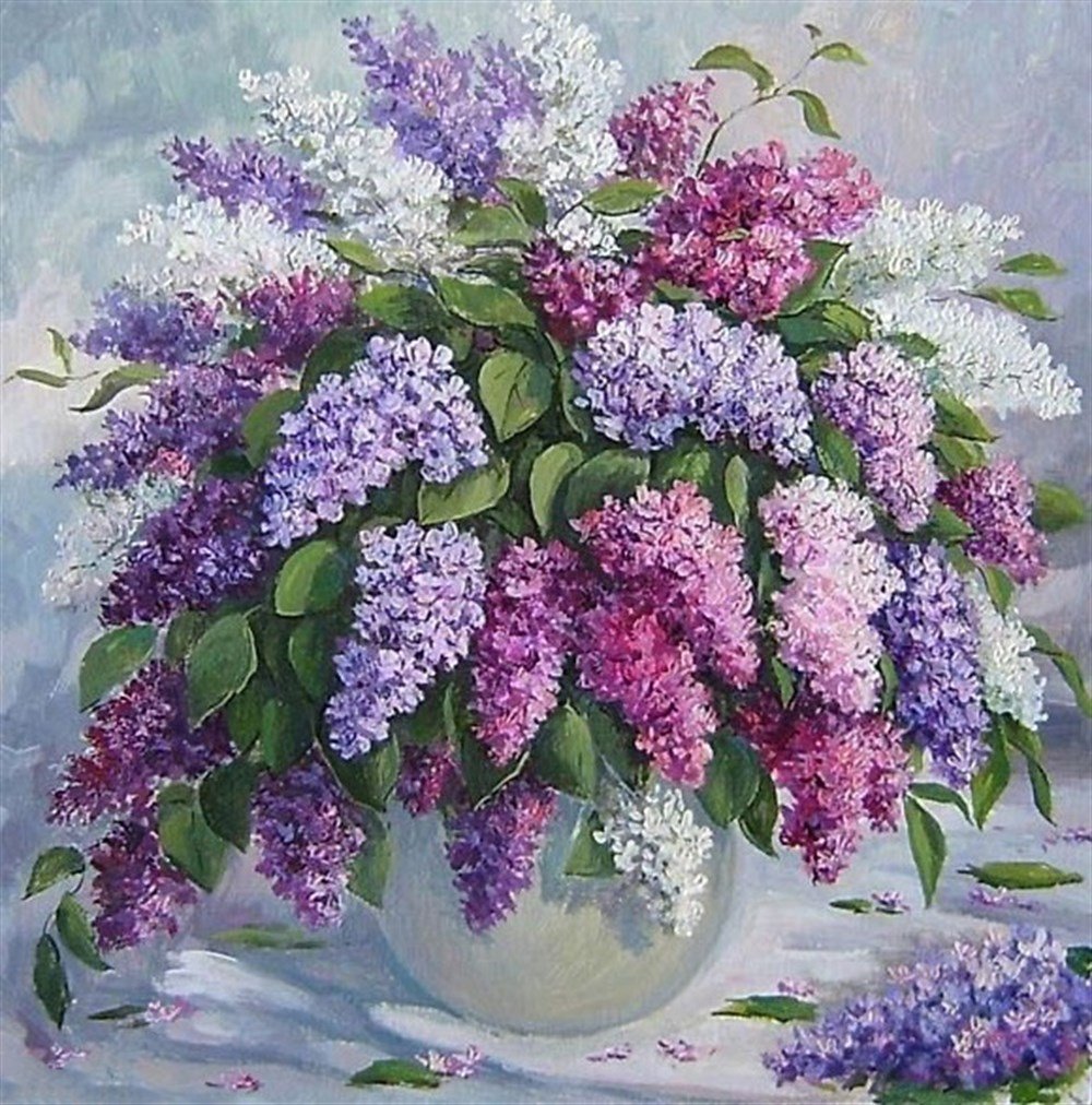 Marcel Sanat Renkli Sümbül Arajmanı Elmas Mozaik Tablo 55x55cm