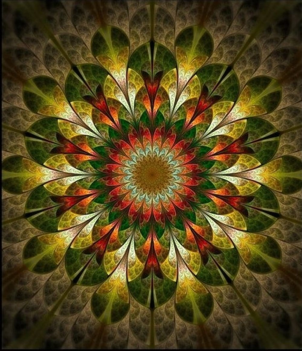 Marcel Sanat Yeşil Yapraklı Mandala 58x69 Yuvarlak Taş Elmas Mozaik Tablo