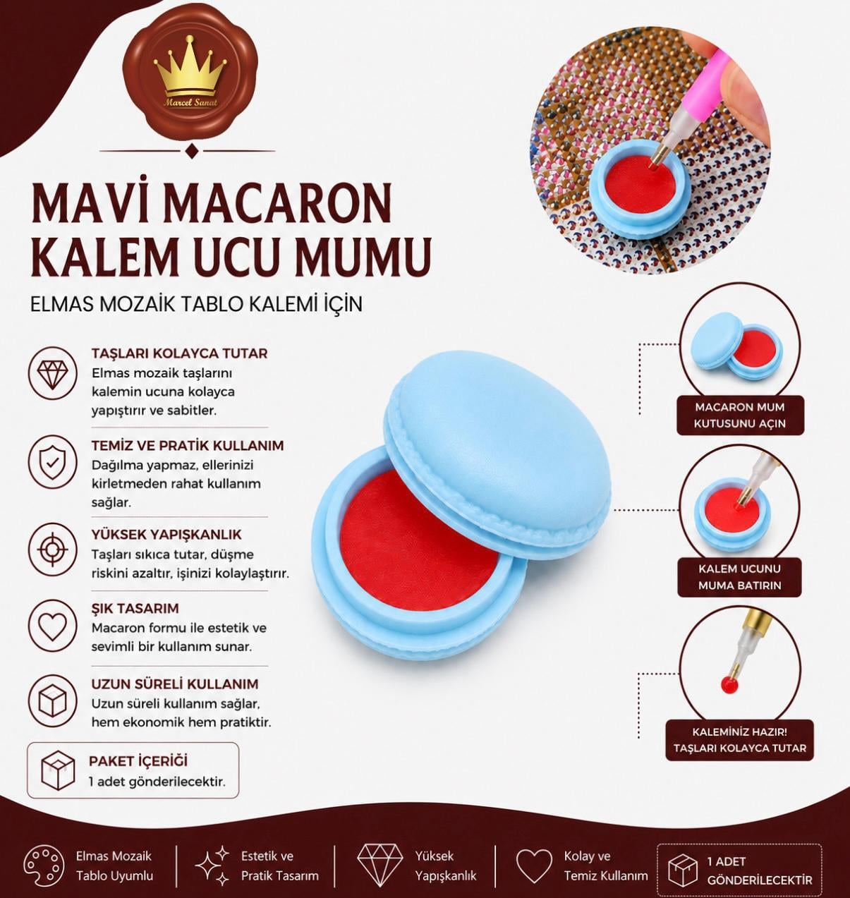 Mavi Macaron Kalem Ucu Mumu Aksesuar | Marcel SanatAKSESUARMarcel Sanat Elmas Mozaik Tablo & Diamond Painting TurkeyM2017MAVİMCRNMARCEL Mavi Macaron Kalem Ucu Mumu 