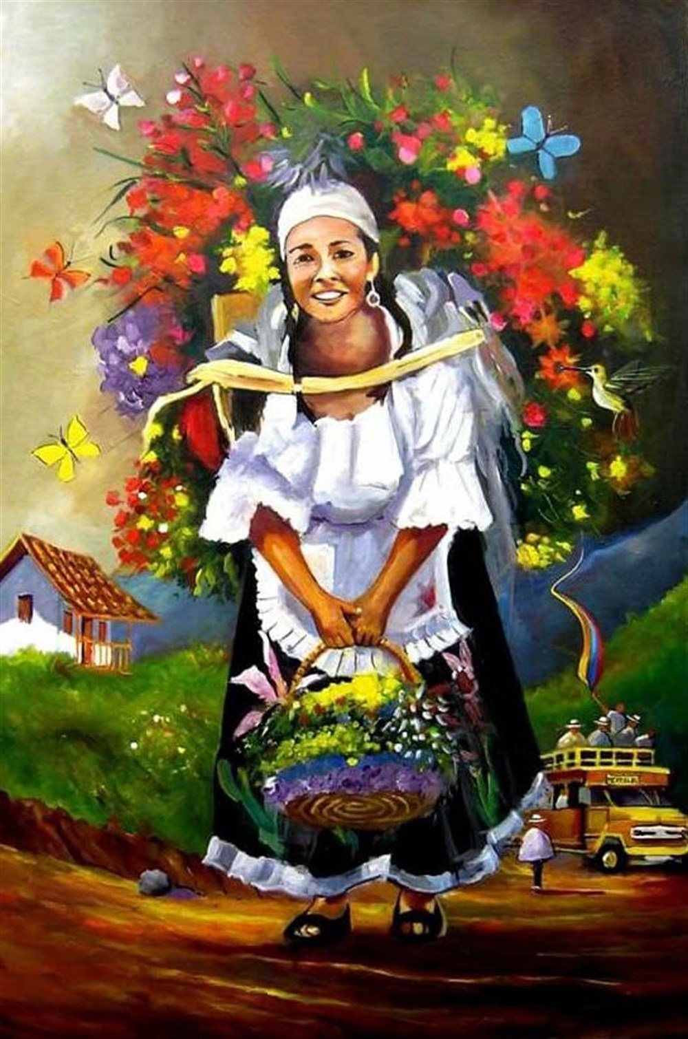 MODERNMarcel Sanat Elmas Mozaik Tablo & Diamond Painting TurkeyM20176092Çiçek Taşıyan Mutlu Kadın Marcel Sanat Elmas Mozaik Tablo 48X74cm
