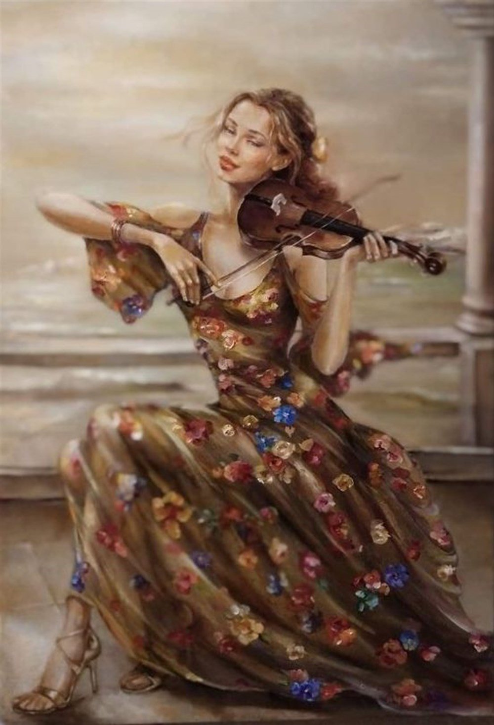 MODERNMarcel Sanat Elmas Mozaik Tablo & Diamond Painting TurkeyM20176645Keman Çalan Kahverengi Elbiseli Kadın Marcel Sanat Elmas Mozaik Tablo 56X81cm