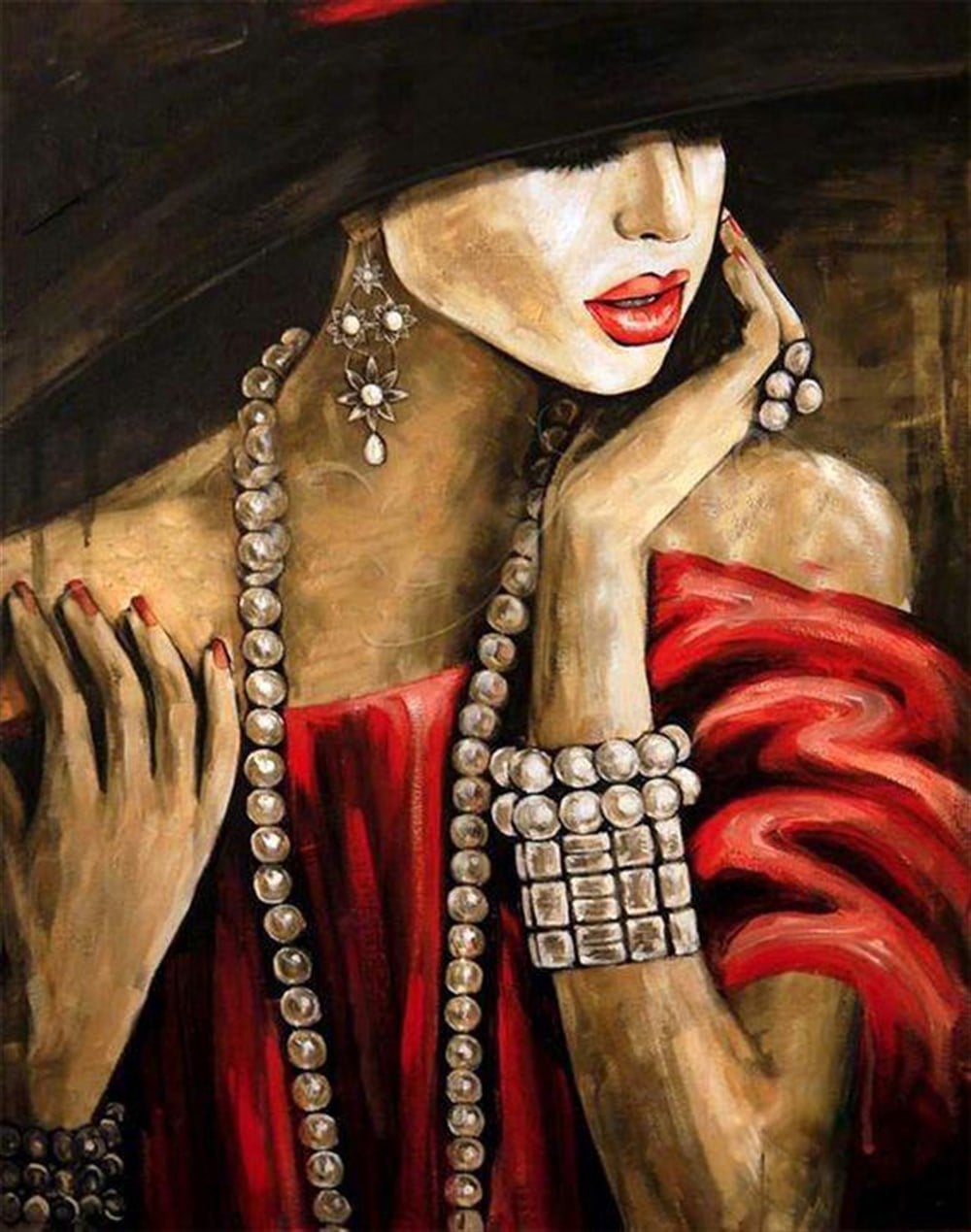 MODERNMarcel Sanat Elmas Mozaik Tablo & Diamond Painting TurkeyM20173701İnci Takılı Kadın Marcel Sanat Elmas Mozaik Tablo 46x86cm
