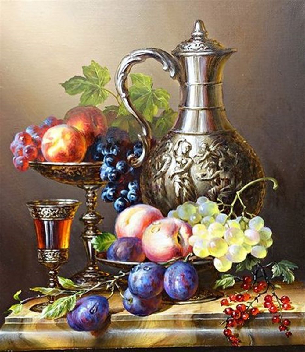 MUTFAKMarcel Sanat Elmas Mozaik Tablo & Diamond Painting TurkeyM20174218Gümüş Objeler Ve Meyveler Marcel Sanat Elmas Mozaik Tablo 58X66cm