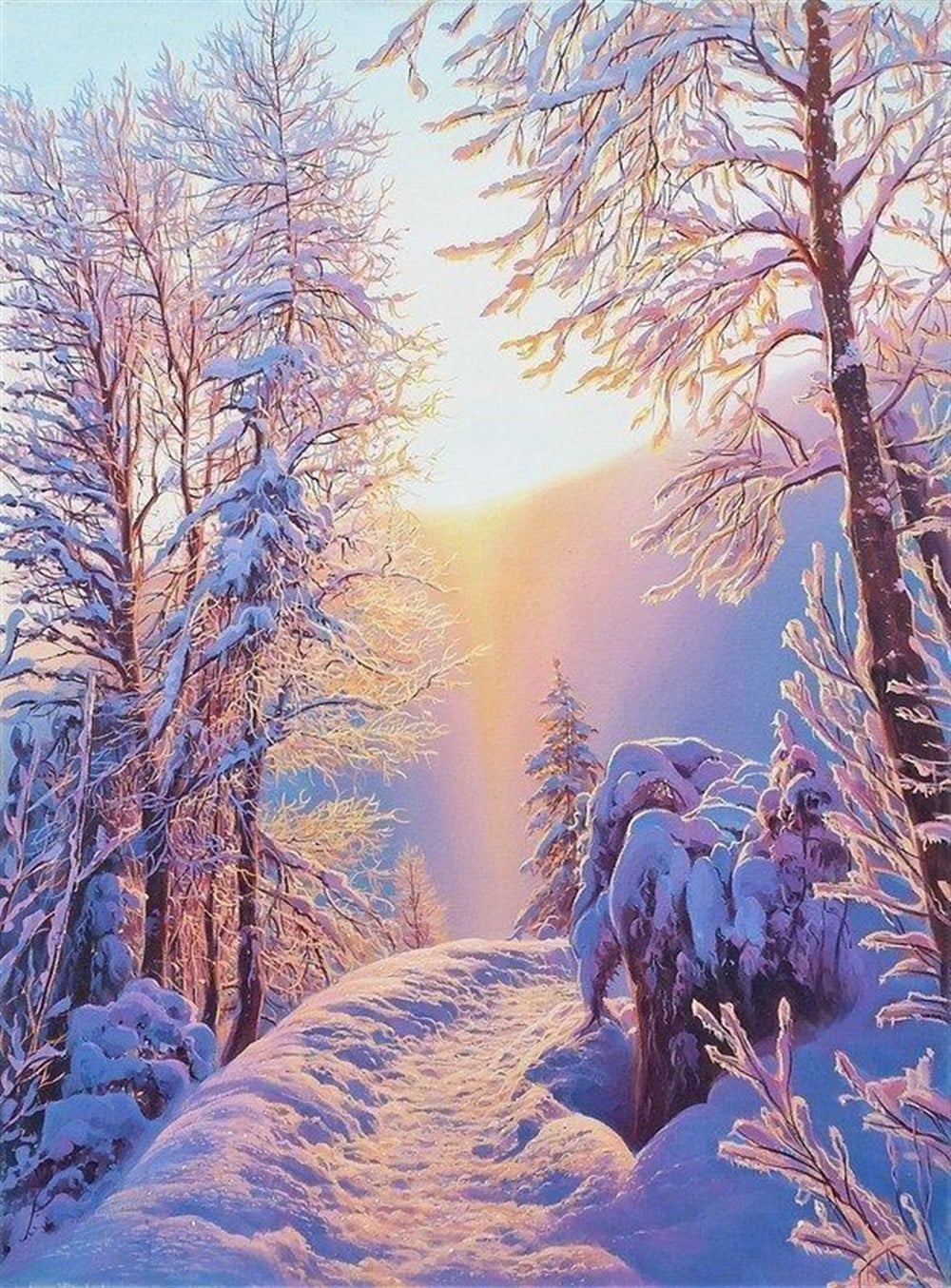 Orman ve Kar Manzarası Elmas Mozaik Tablo 43x58cm