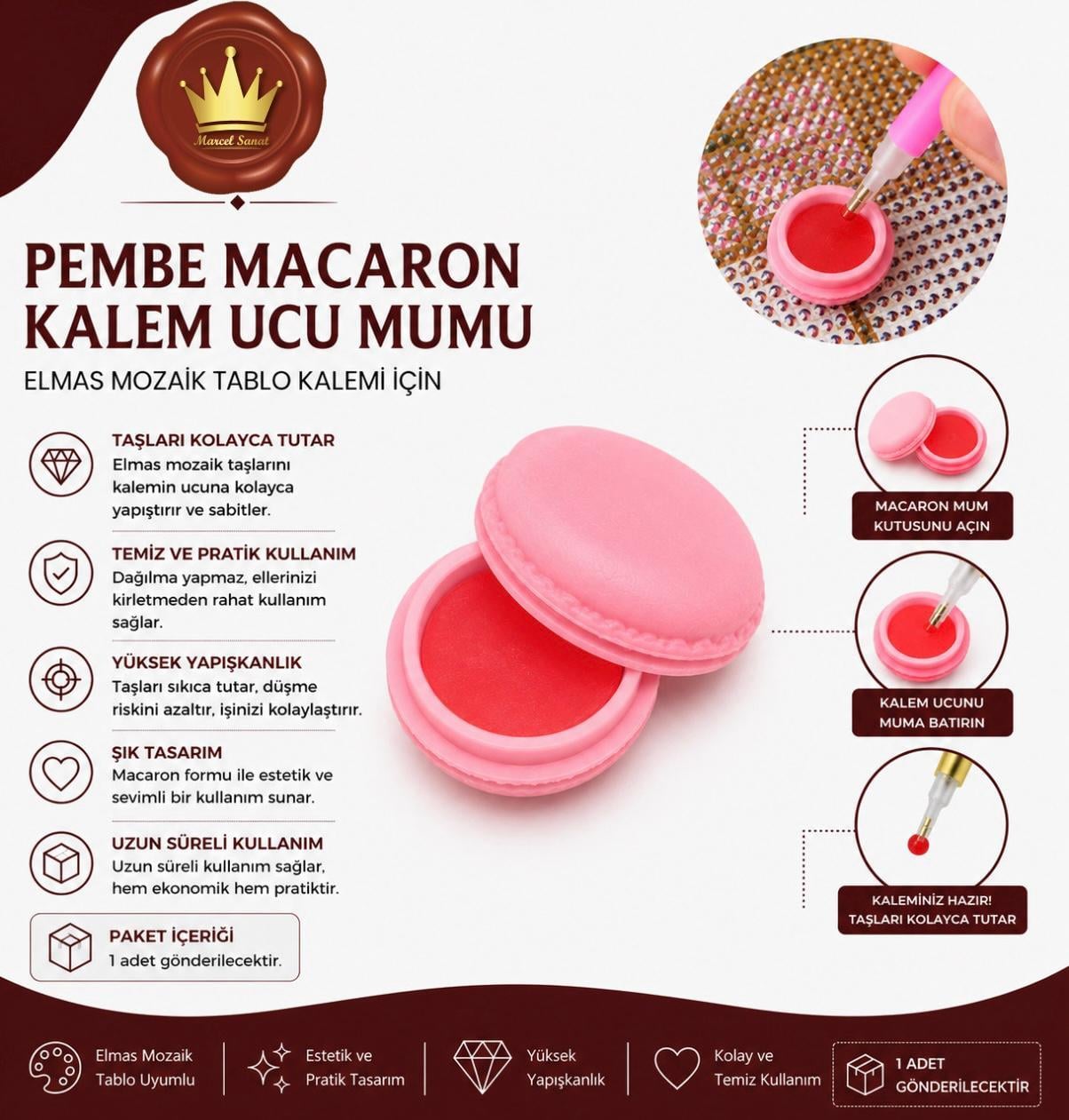 Pembe Macaron Kalem Ucu Mumu Elmas Mozaik Tablo | Marcel SanatAKSESUARMarcel Sanat Elmas Mozaik Tablo & Diamond Painting TurkeyM2017PEMBEMCRNMARCEL Pembe Macaron Kalem Ucu Mumu 