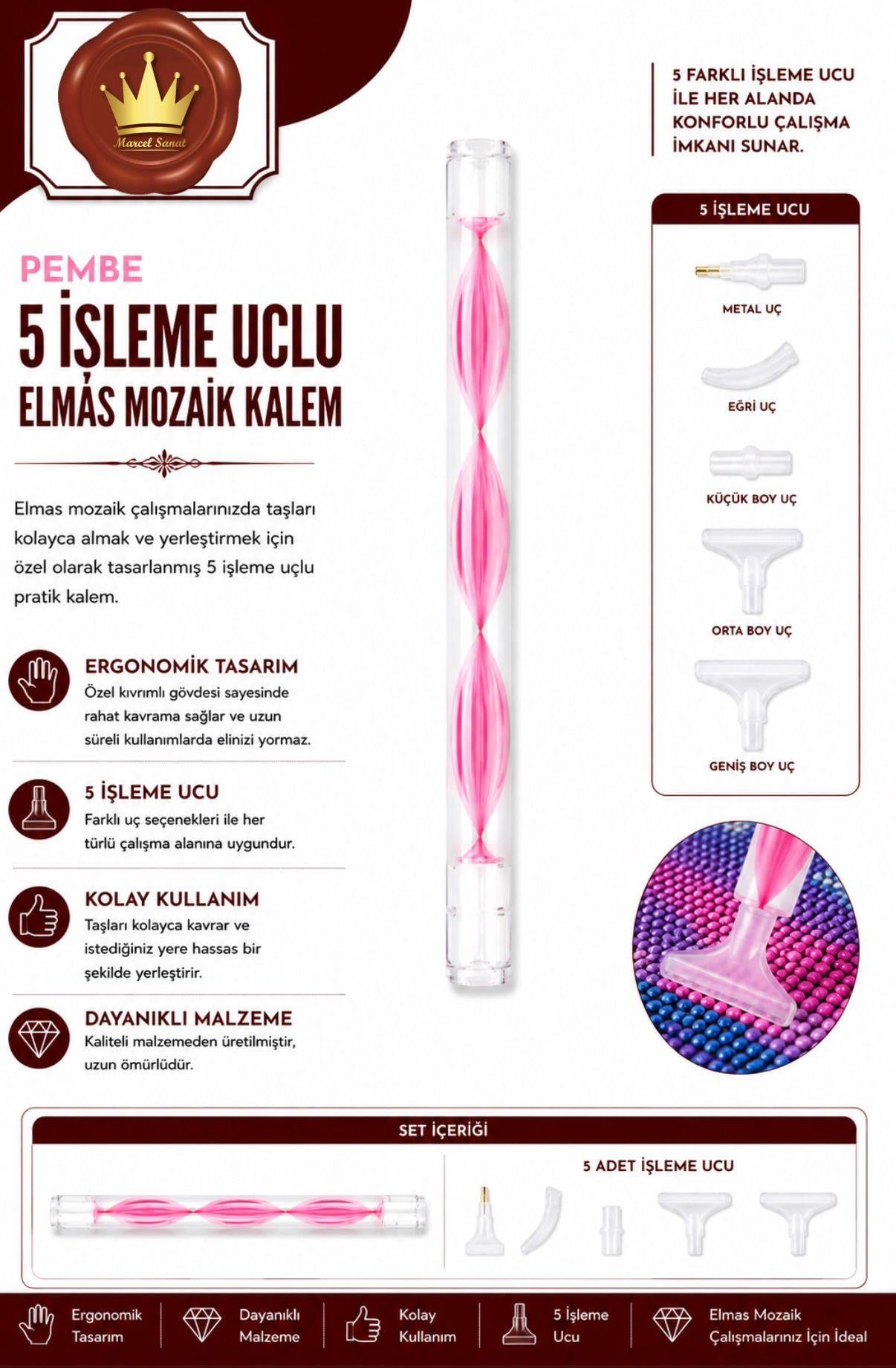 Pembe Taş Tutma Kalemi(3 lü 6 lı ve 10 lu ) Elmas Mozaik Tablo | Marcel SanatAKSESUARMarcel Sanat Elmas Mozaik Tablo & Diamond Painting TurkeyM2017PMBMKLM(T)MARCEL Pembe İşleme Uçlu Elmas Mozaik Kalemi