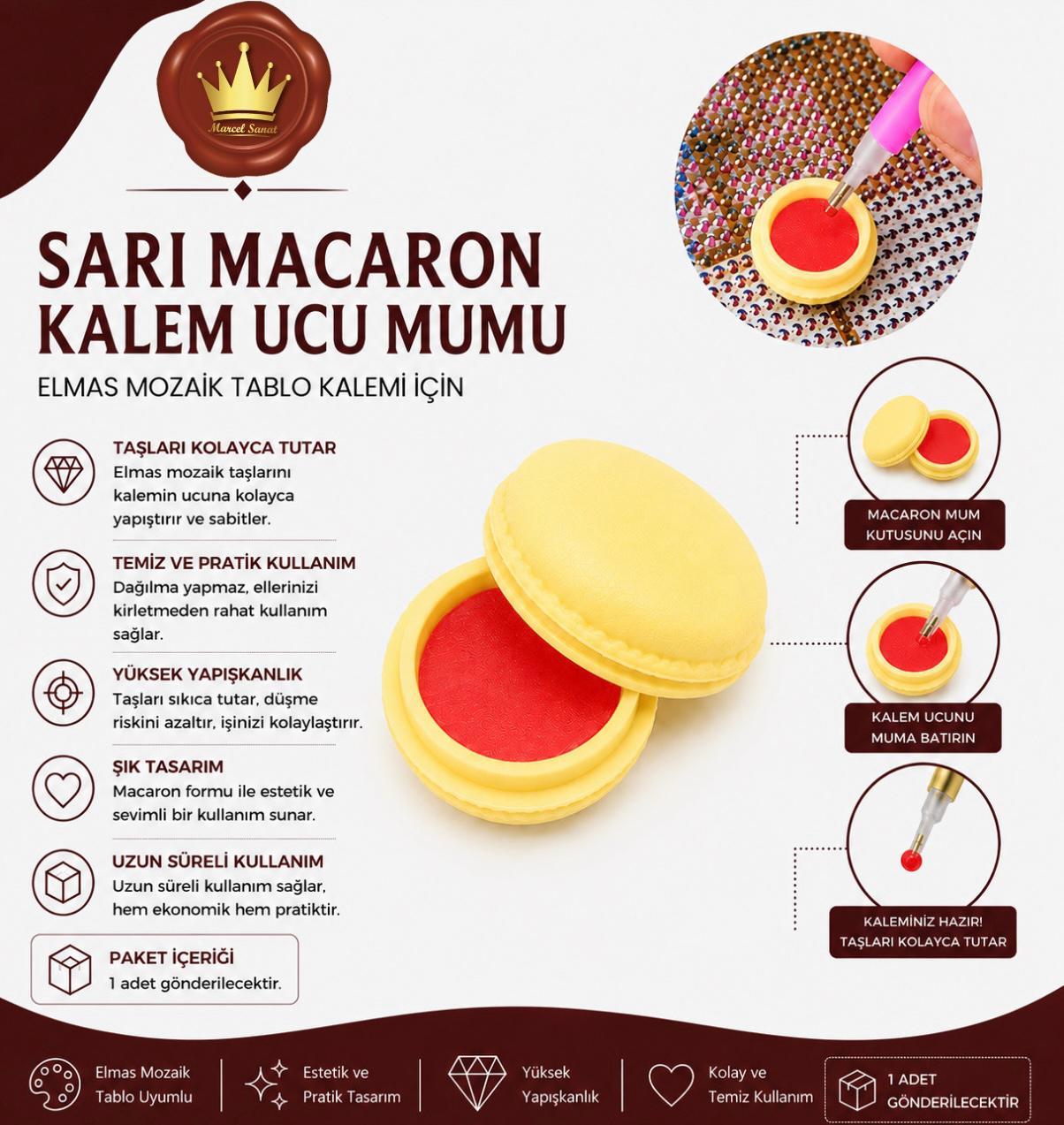 Sarı Macaron Kalem Ucu Mumu Elmas Mozaik Tablo | Marcel SanatAKSESUARMarcel Sanat Elmas Mozaik Tablo & Diamond Painting TurkeyM201701AKMARCEL Sarı Macaron Kalem Ucu Mumu