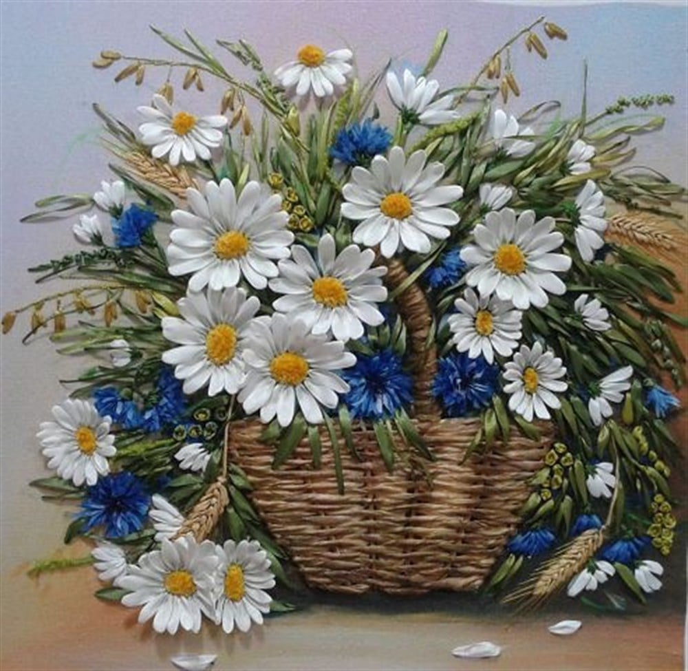 Sepette Papatyalar Elmas Mozaik Tablo 51x51cm
