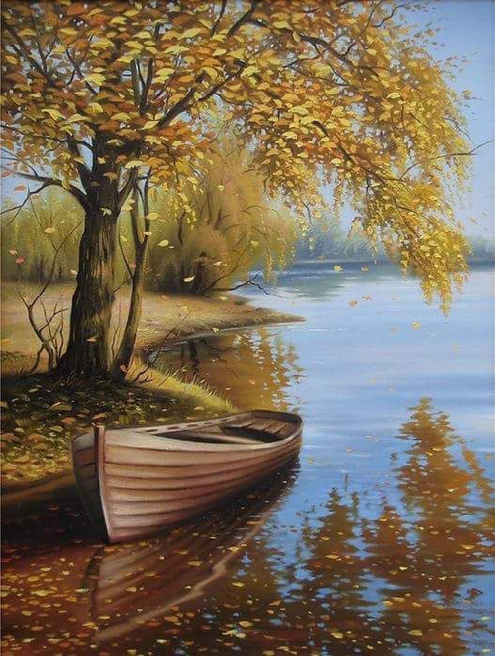 Sessiz ve Huzurlu Sonbahar Elmas Mozaik Tablo 35x45cm