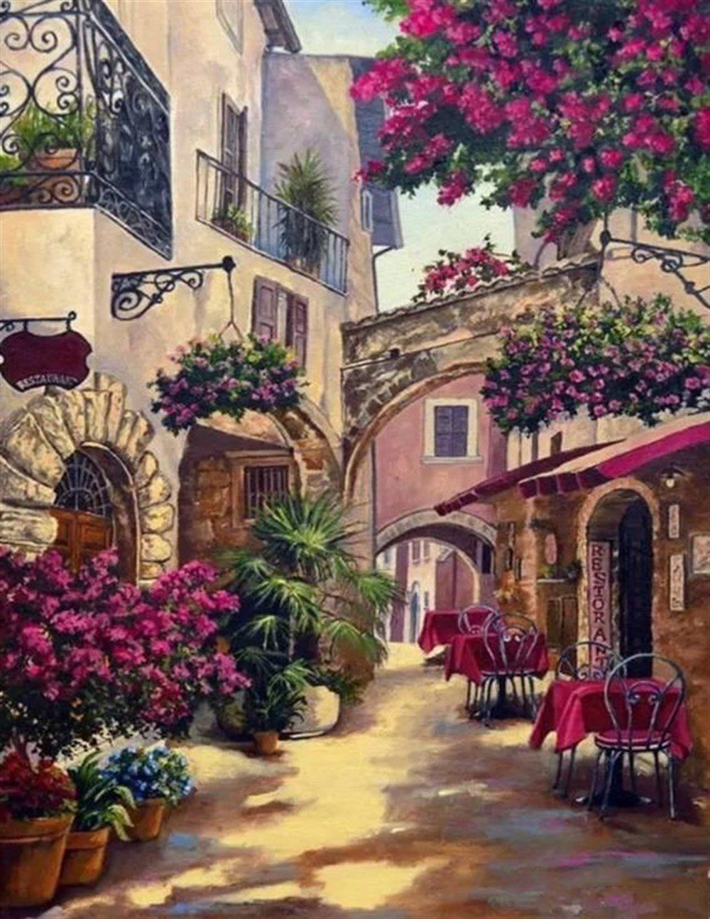 Sokak Arasındaki Restaurant Elmas Mozaik Tablo 41x53cm