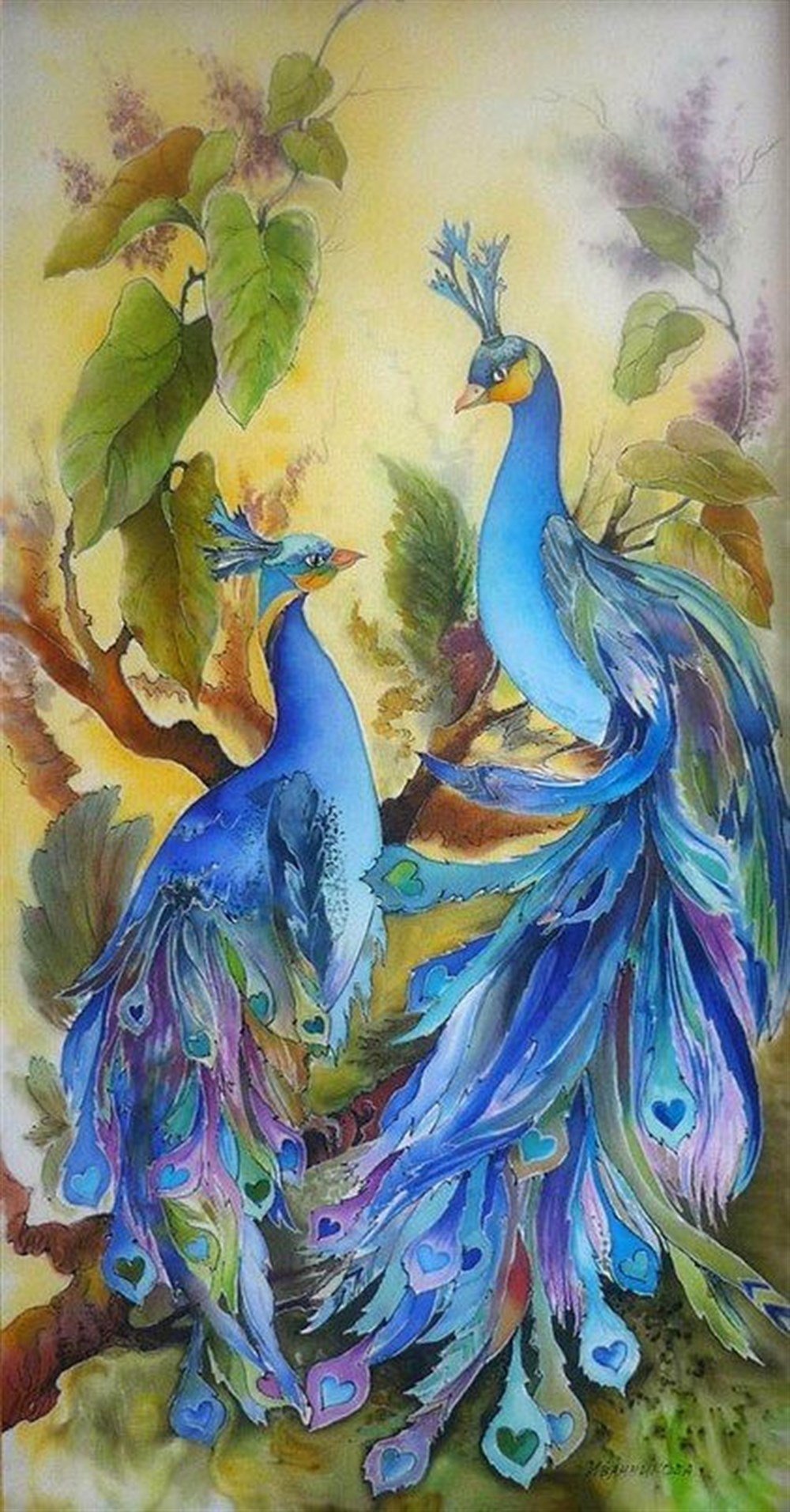 Tavuskuşu Goblen Boncuk Yapıştırma Elmas Mozaik Tablo 30x58cm