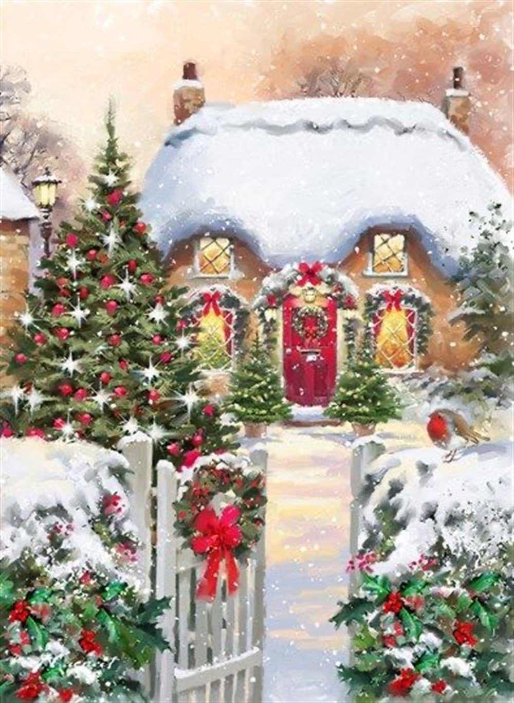 Yılbaşı Kartpostal Ev Elmas Mozaik Tablo 40x55cm