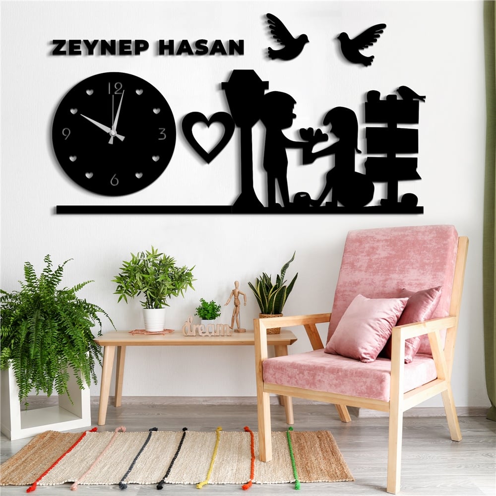 Aşk Vakti Kişiye Özel Dekor Saat Set