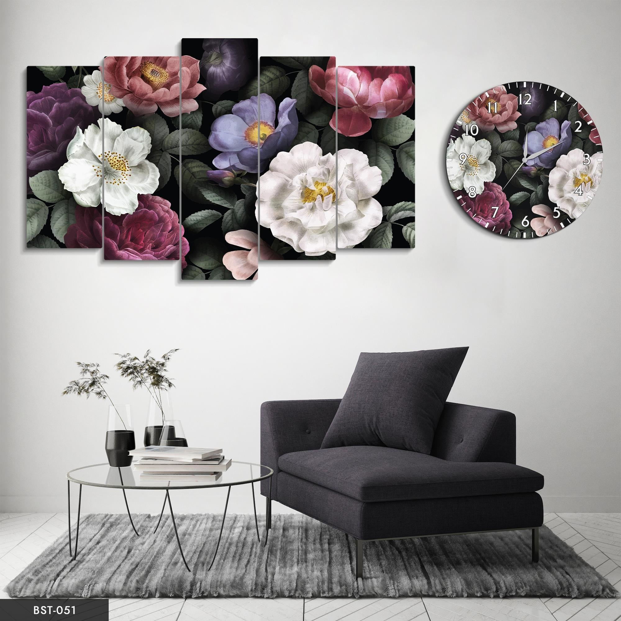 Bitkiler ve Çiçekler MDF Tablo Saatli Set