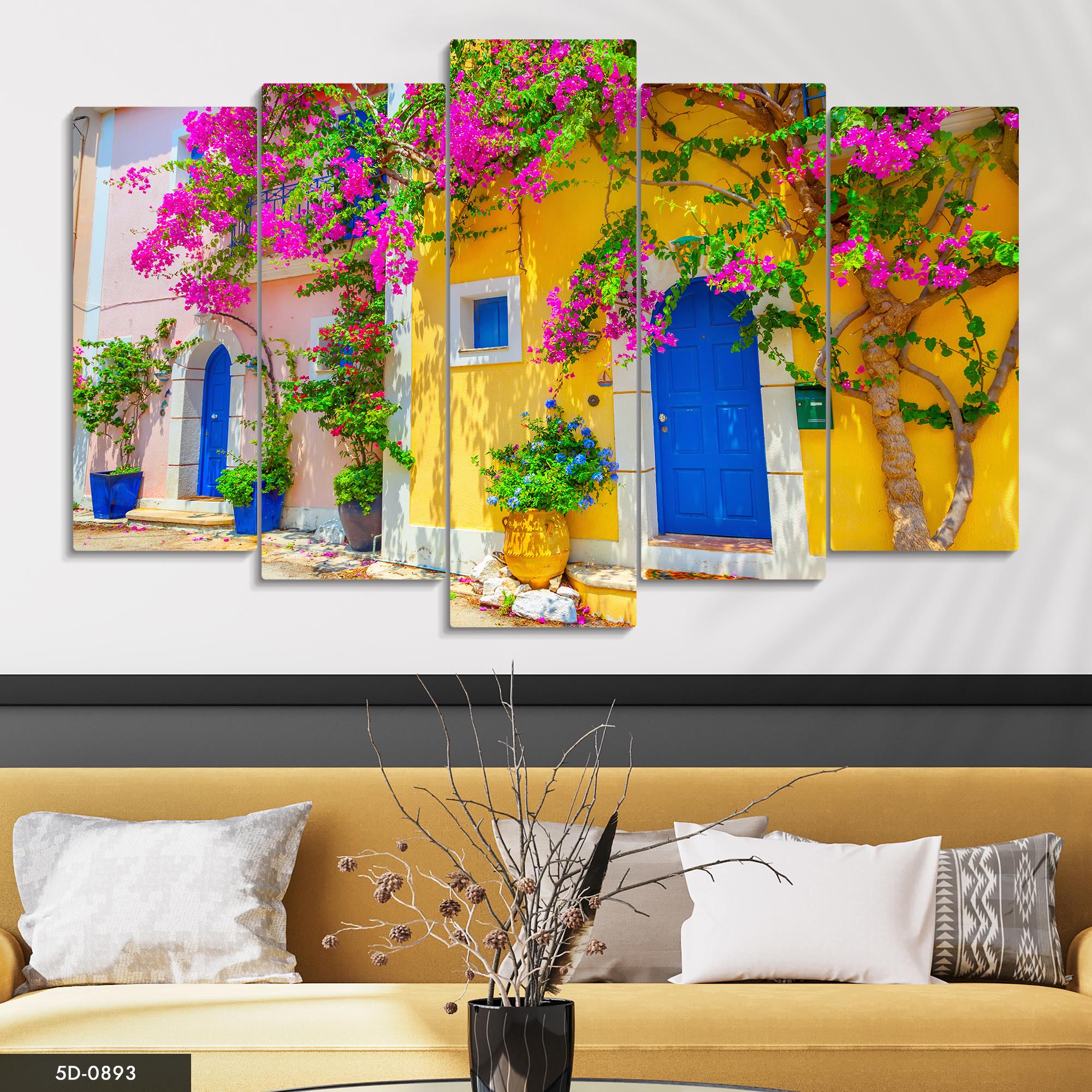 Çiçekli Mimarlık Rüyası 5 Parçalı Mdf Tablo