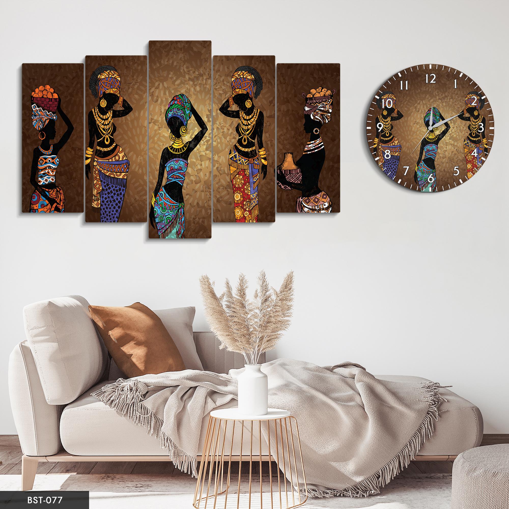 Geleneksel Kadınlar MDF Tablo Saatli Set