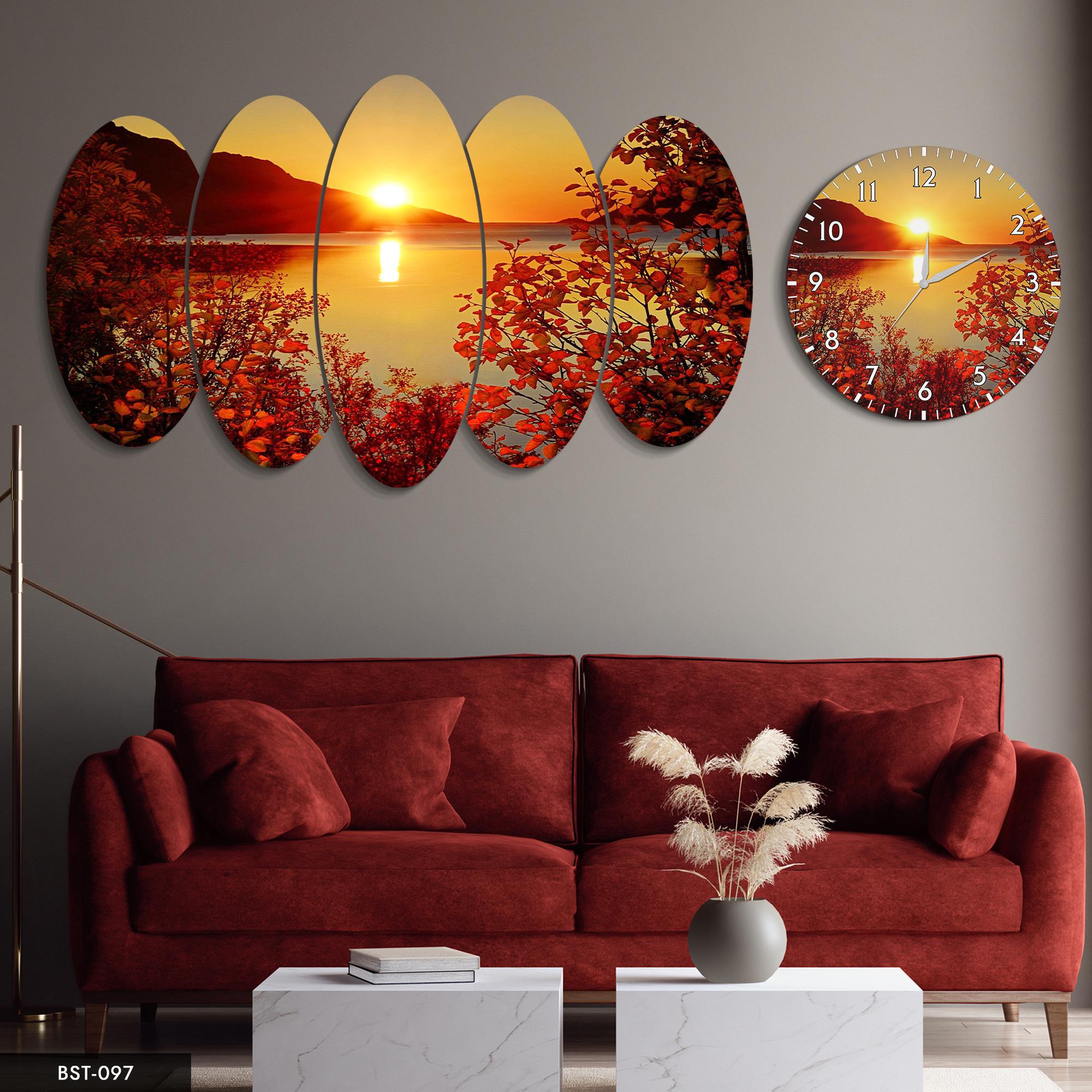 Gün Batımı Doğa MDF Tablo Saatli Set