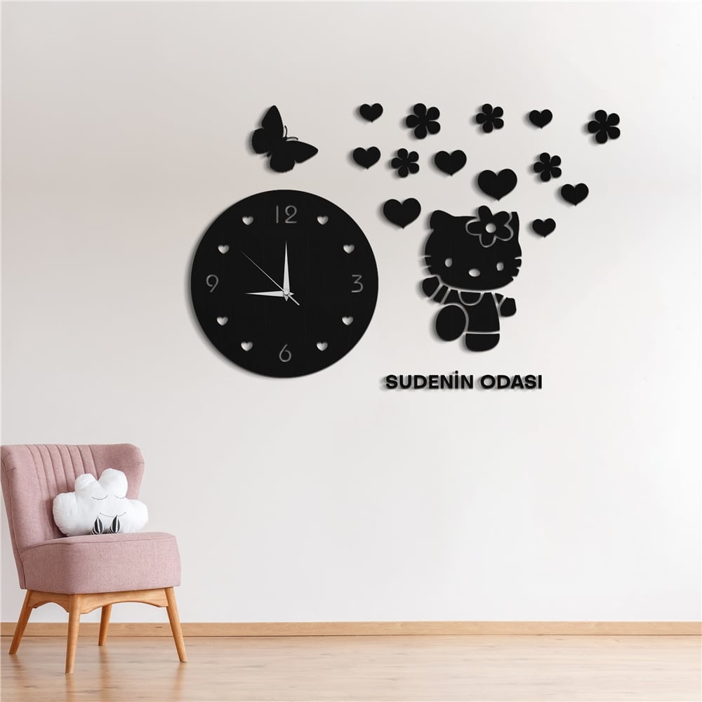 Hello Kitty Kişiye Çocuk Dekor Saat Set