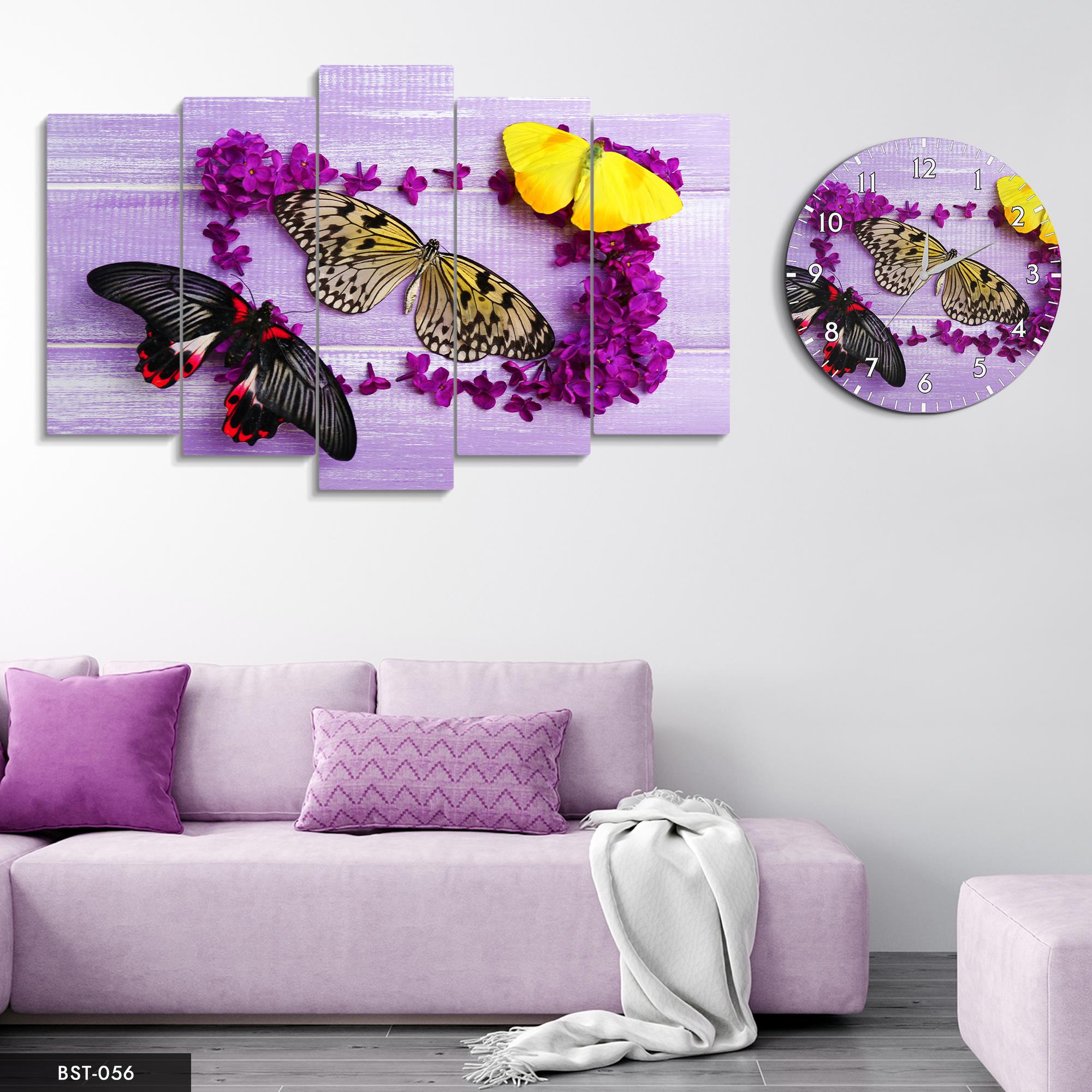 Kelebeklerin Süzülüşü MDF Tablo Saatli Set