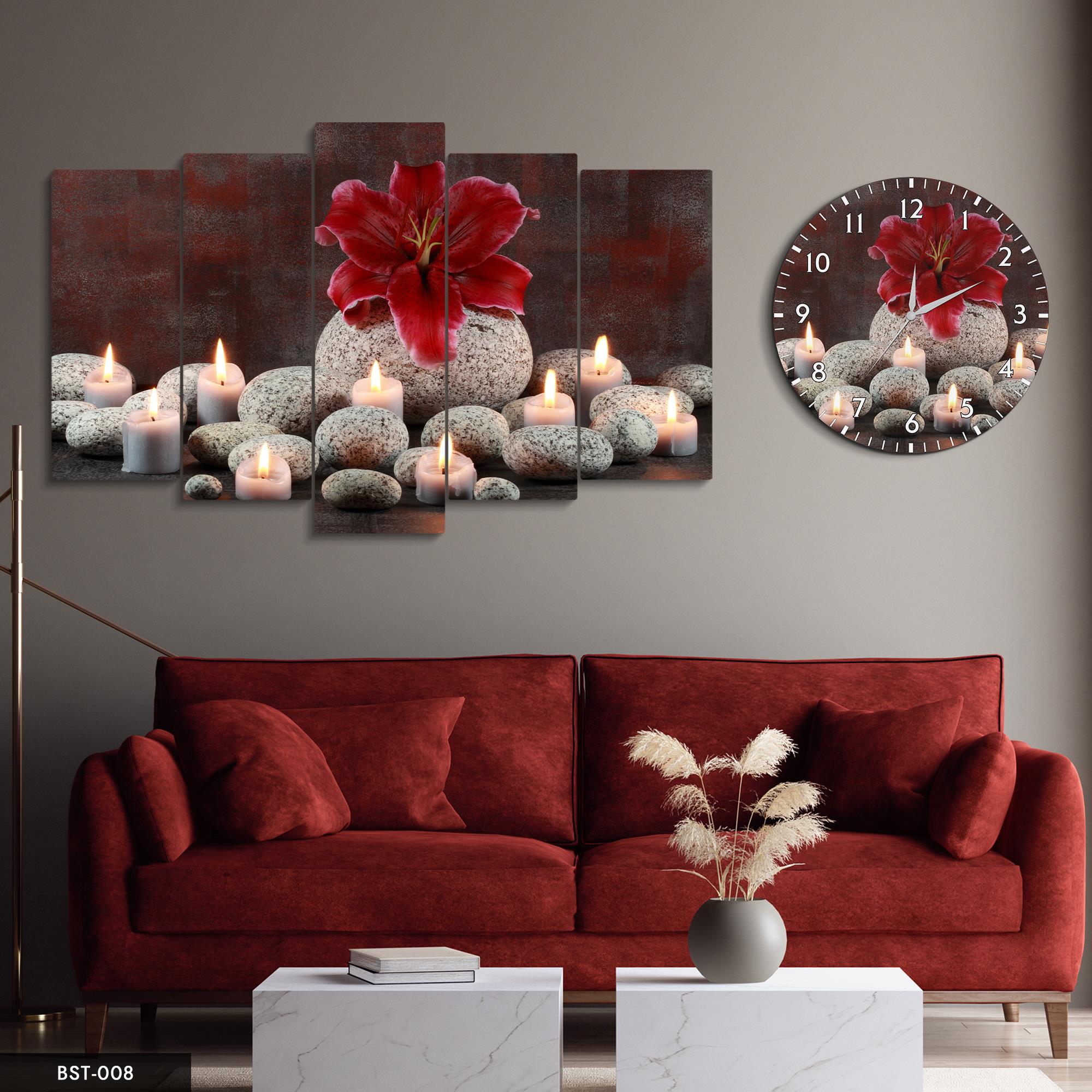 Kokan Ve Yanan Mumların Eşliğinde MDF Tablo Saatli Set