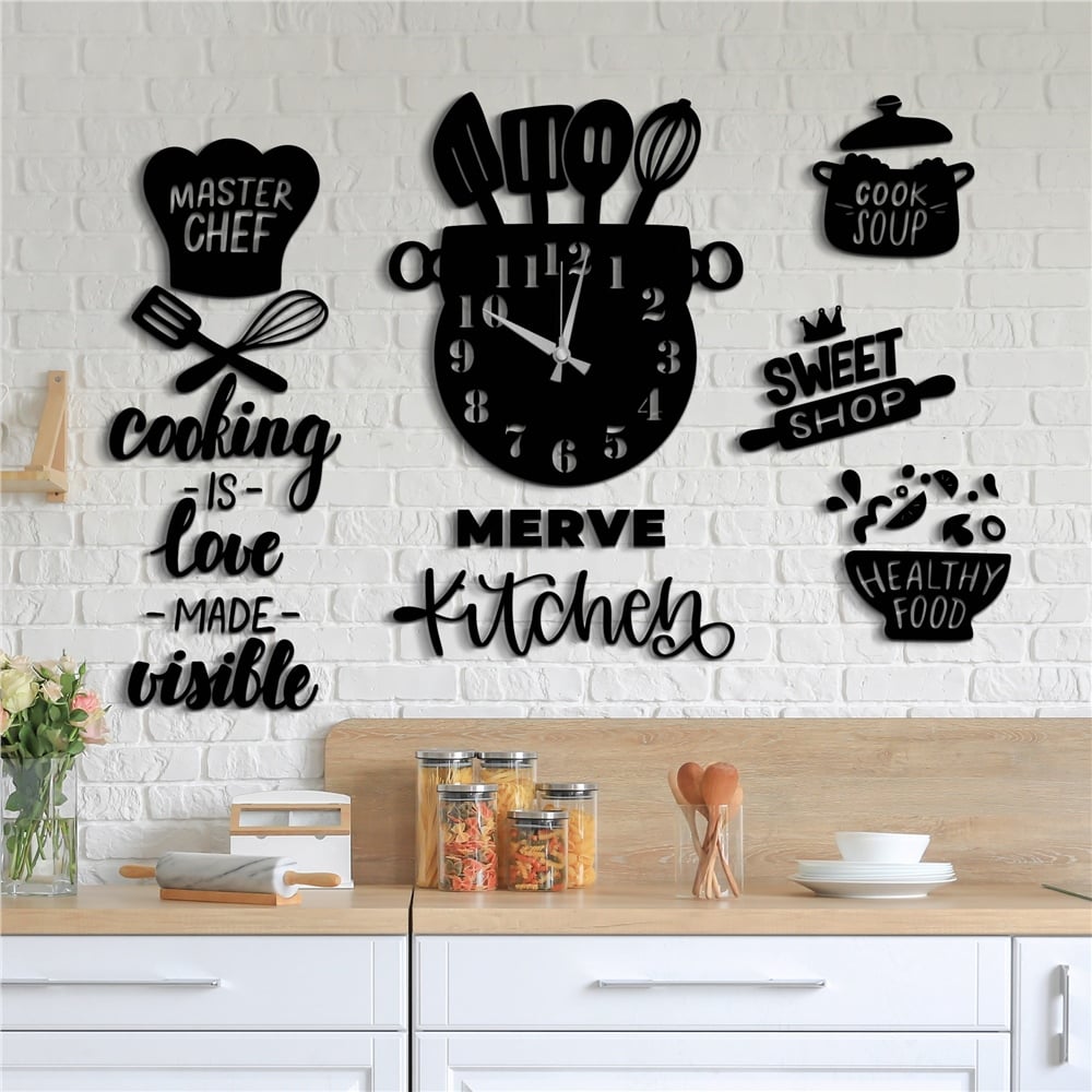 Master Chef Kitchen Kişiye Özel Mutfak Dekor Saat Set