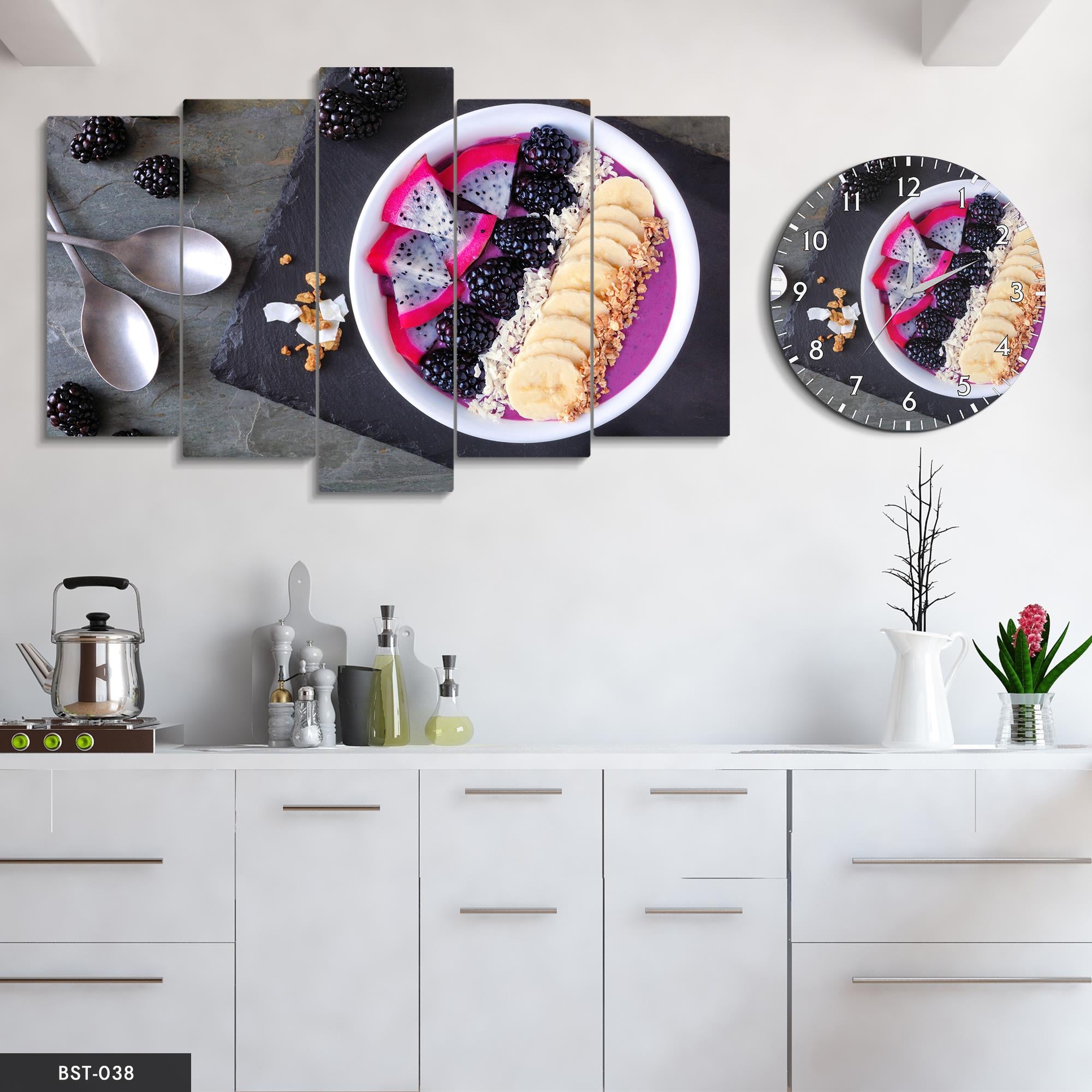 Meyveler MDF Tablo Saatli Set