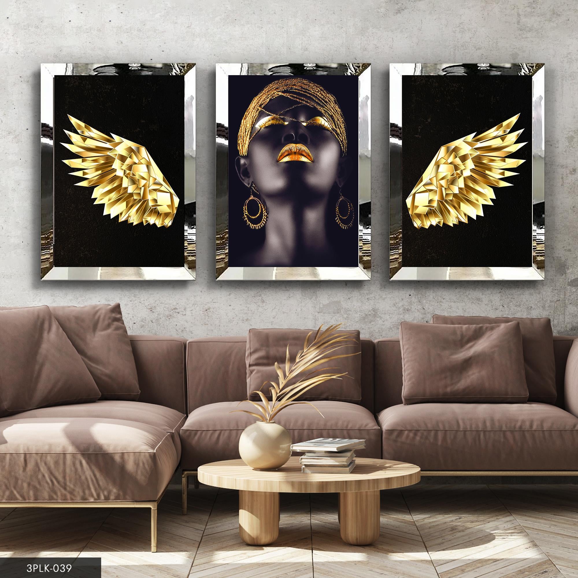 Modern Gold 3 Parça Pleksi Aynalı Tablo