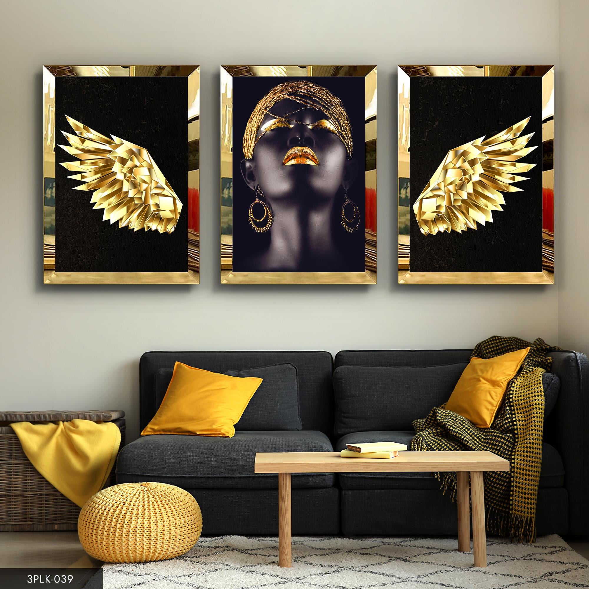 Modern Gold 3 Parça Pleksi Aynalı Tablo