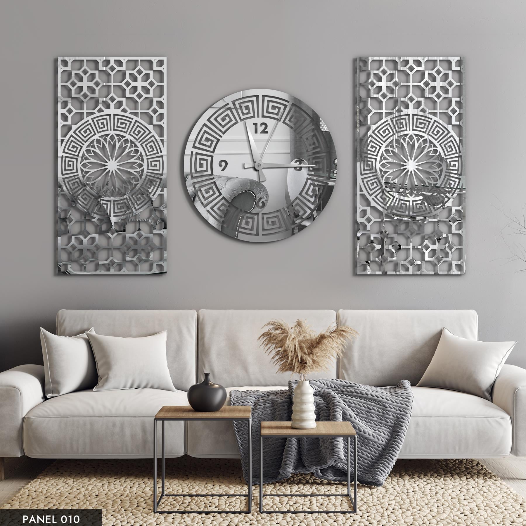 Modern Pleksi Aynalı Tablo Saat Set 