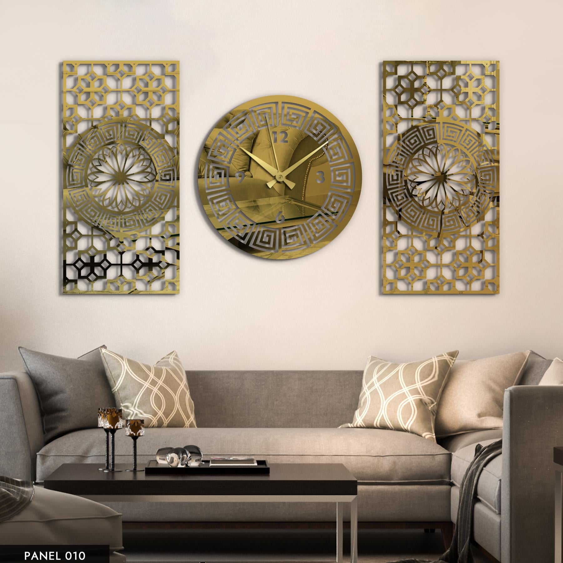Modern Pleksi Aynalı Tablo Saat Set 