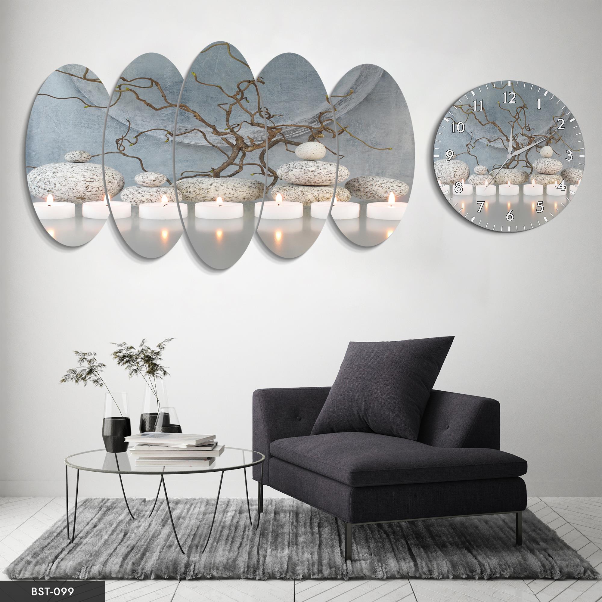 Mumlar Taşlar Dallar MDF Tablo Saatli Set