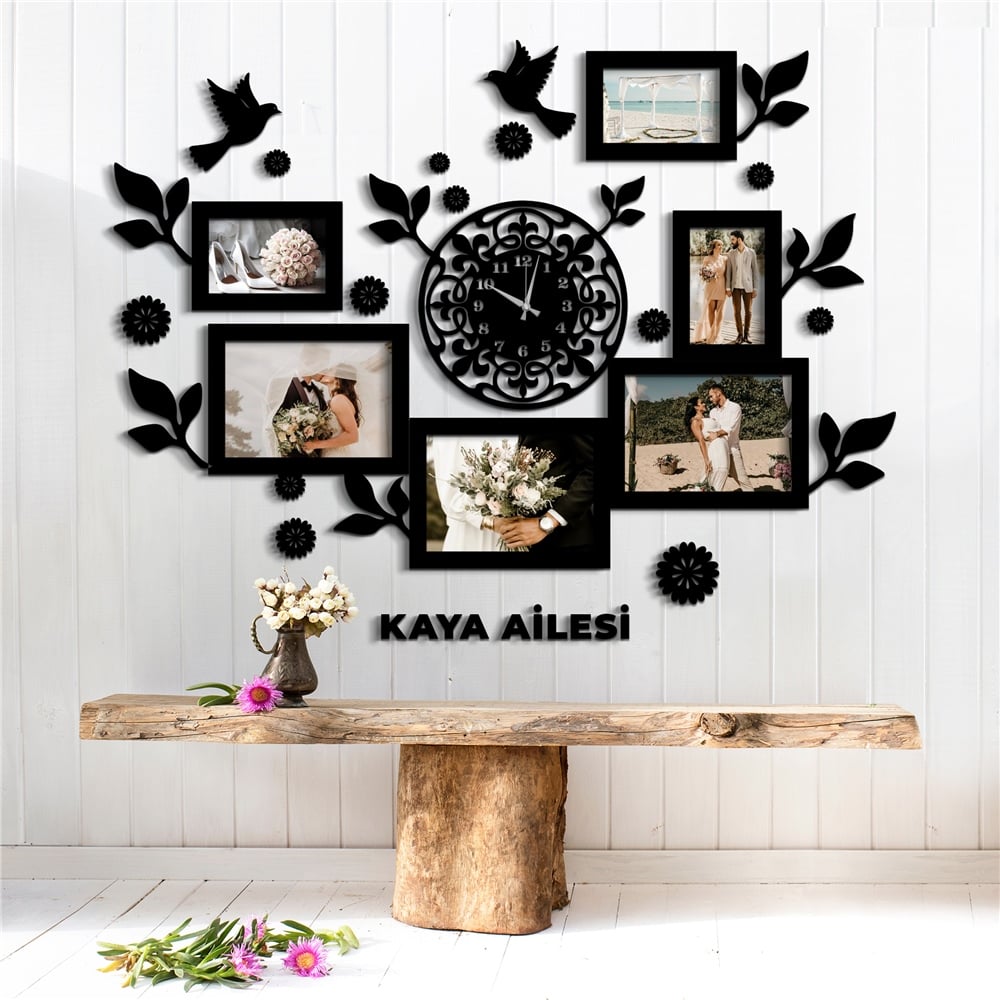 Mutluluk Aile Çerveve  Dekor Saat Set
