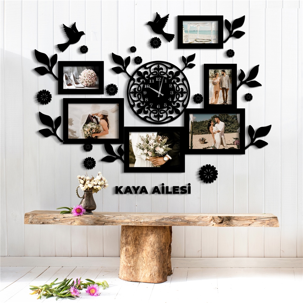 Mutluluk Aile Çerveve  Dekor Saat Set