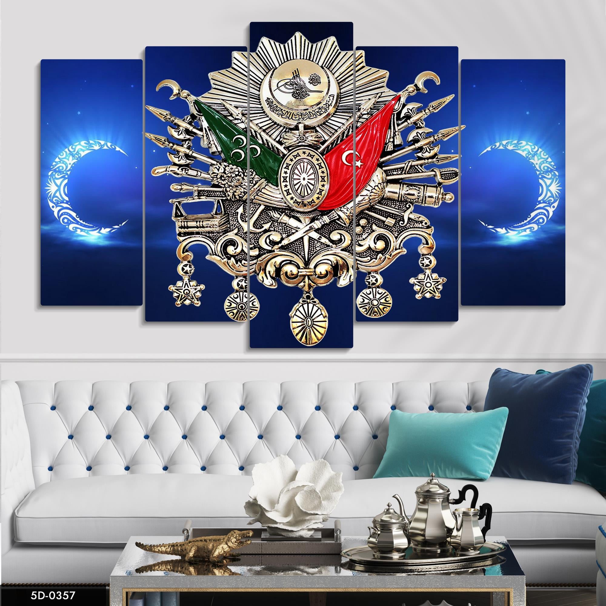 Osmanlı İslam Sanatı Modern 5 Parçalı Mdf Tablo
