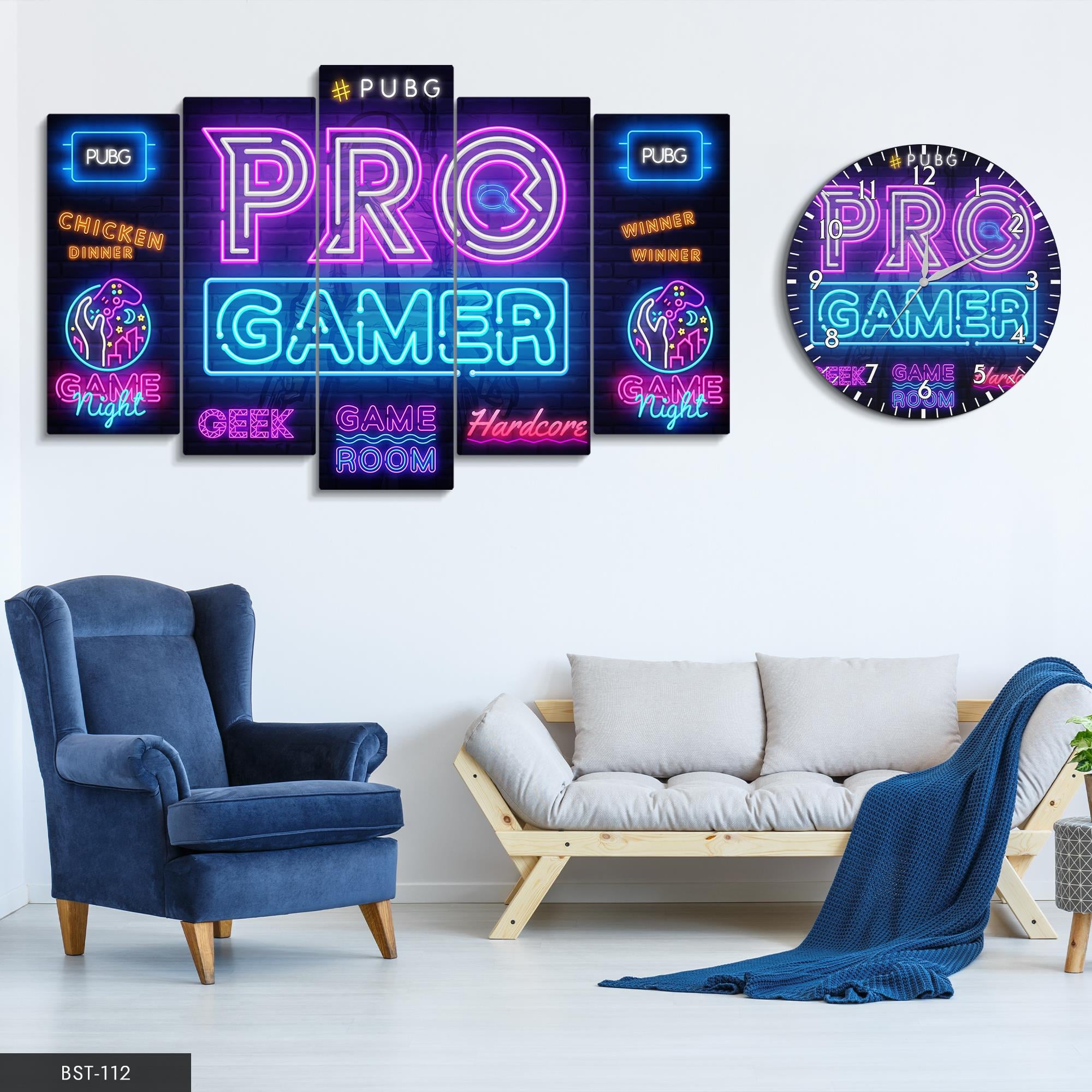 Pro Gamer MDF Tablo Saatli Set