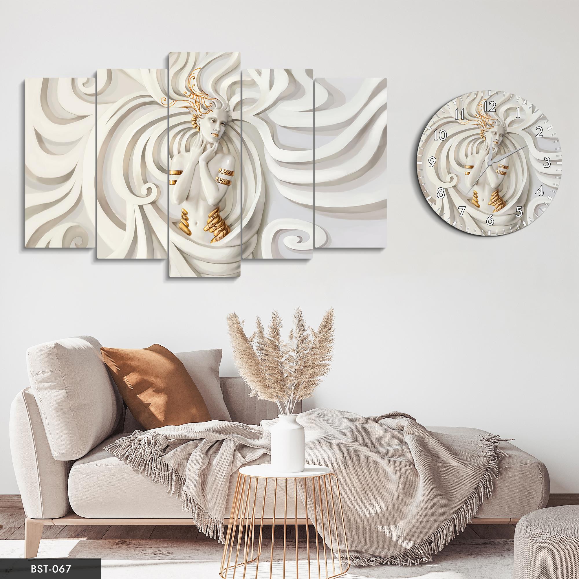 Sanatsal Kadın MDF Tablo Saatli Set