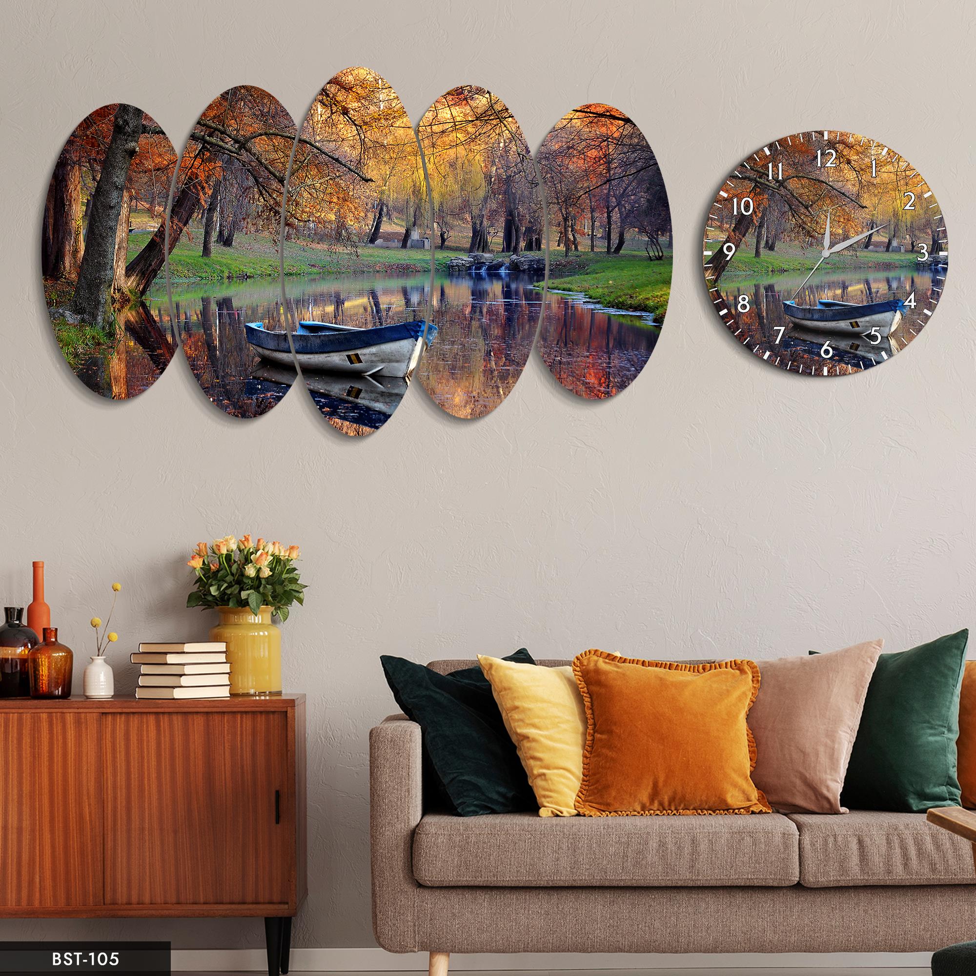 Sandal Doğa MDF Tablo Saatli Set