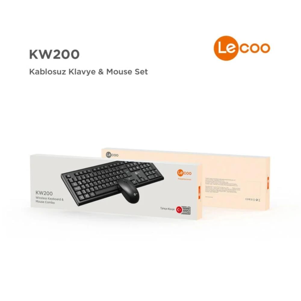 LECOO KW200 WİRELEES SİYAH KLAVYE MOUSE SET