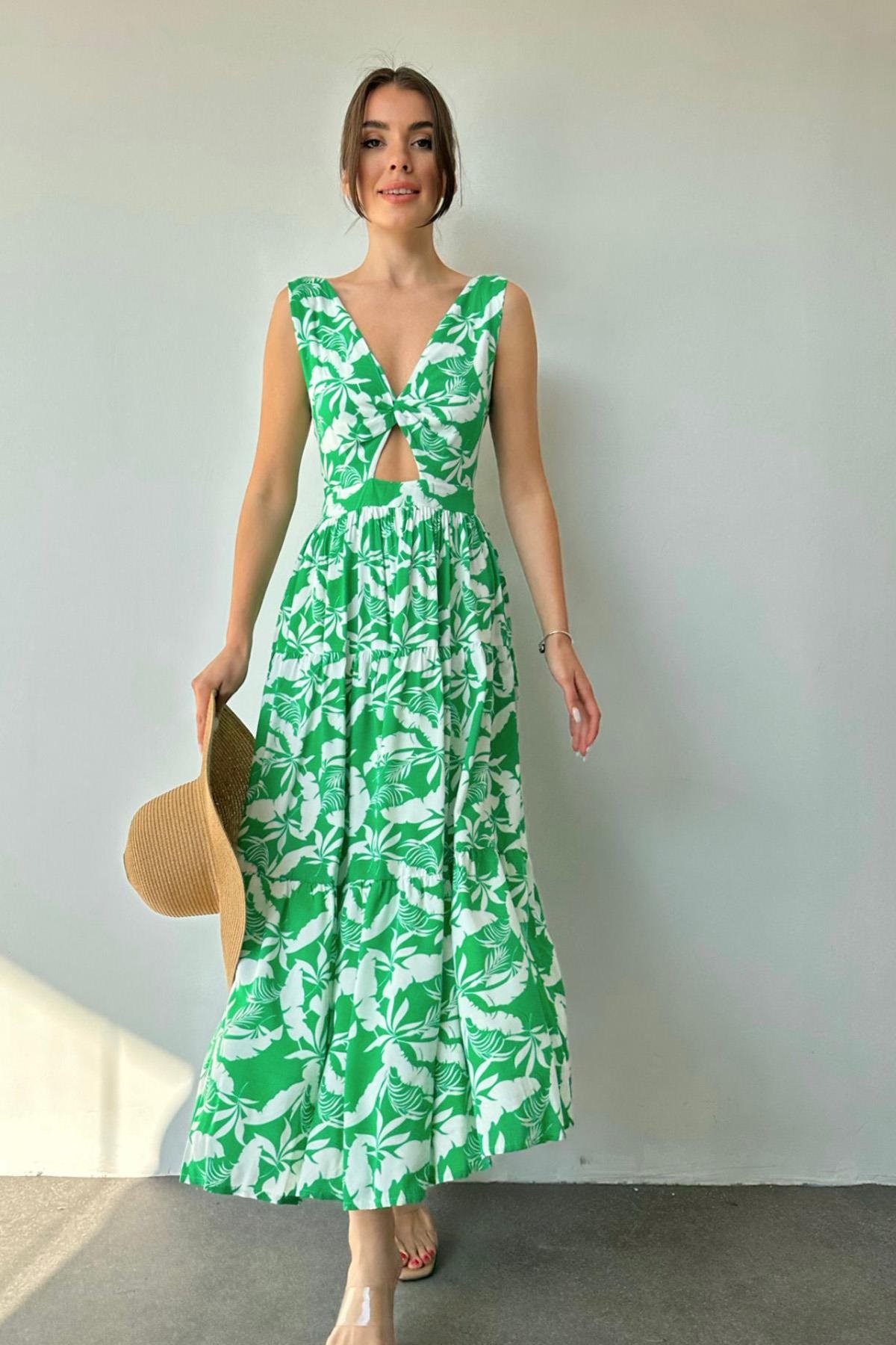 Bağlamalı Tasarım Elbise - Yeşil