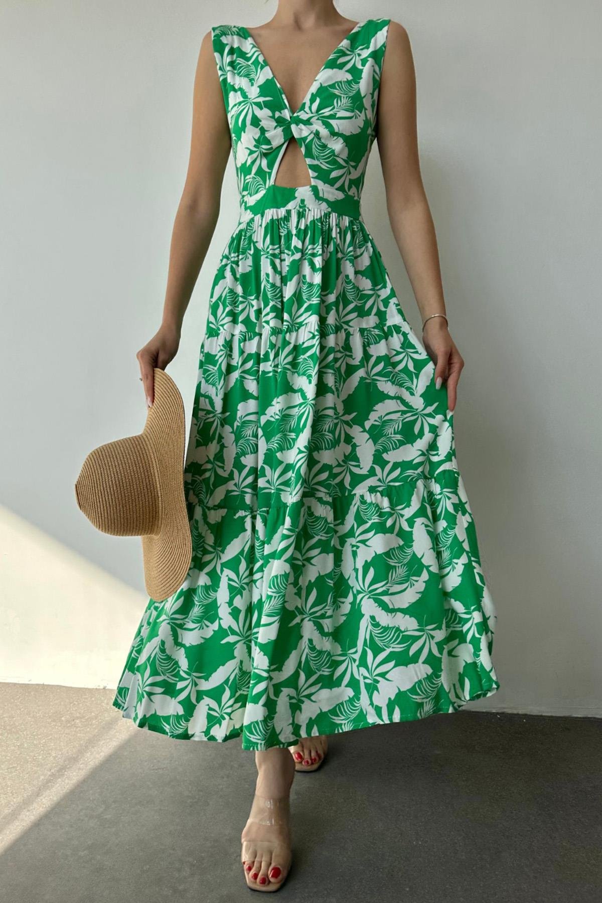 Bağlamalı Tasarım Elbise - Yeşil