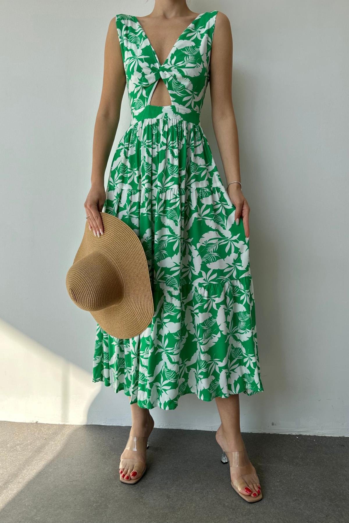 Bağlamalı Tasarım Elbise - Yeşil