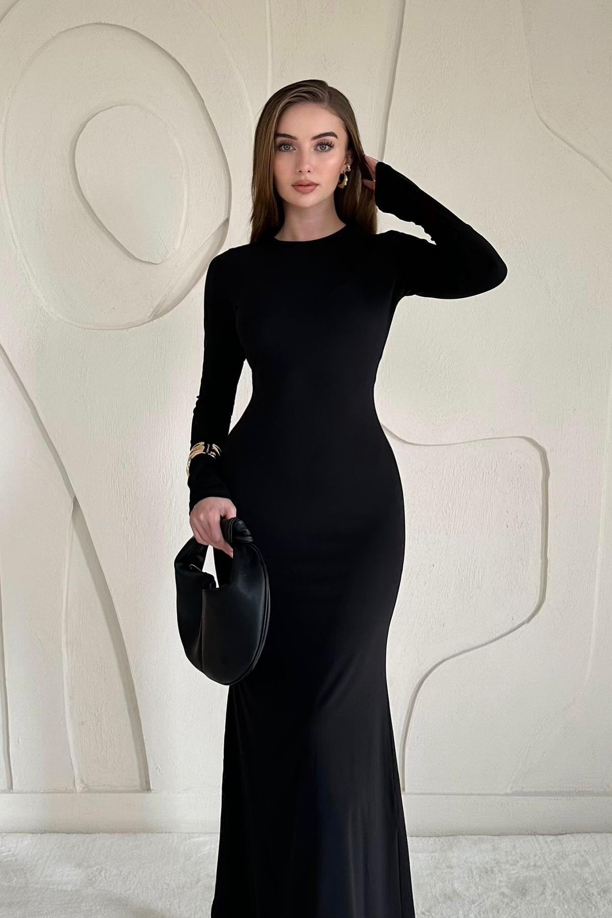 Basic Kadın Midi Elbise Siyah